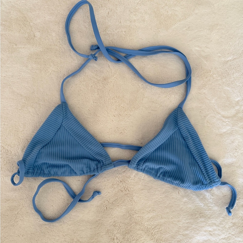 Frankie's Bikinis Ribbed Triangle Bikini Top in Sky Blue